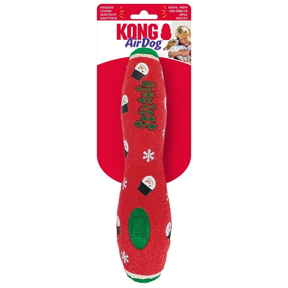 Kong Holiday‎ AirDog Large Squeaker Dog Toy Stick Red Snowman Christmas Toss